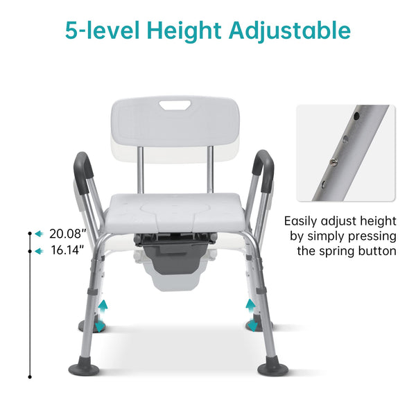 ELENKER® 4 in 1 Shower Chair with Armrests and Backrest, Bedside Commode Chair, Toilet Safety Rails and Raised Toilet Seat with Non-Slip Tips for Elderly, Disabled and Pregnant Women 2