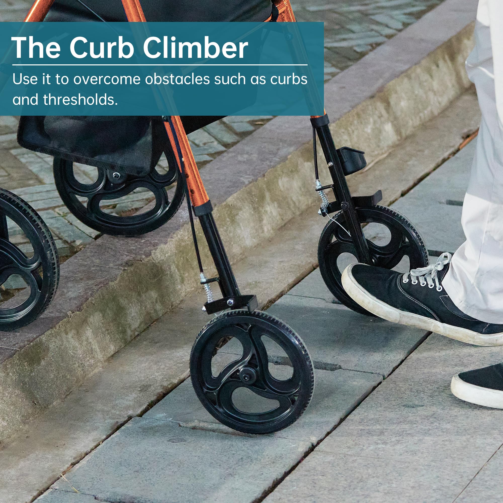 ELENKER ® YF-9007B Rollator Walker with 10” Wheels, Sponge Padded Seat and Backrest, Fully Adjustment Frame for Seniors Orange