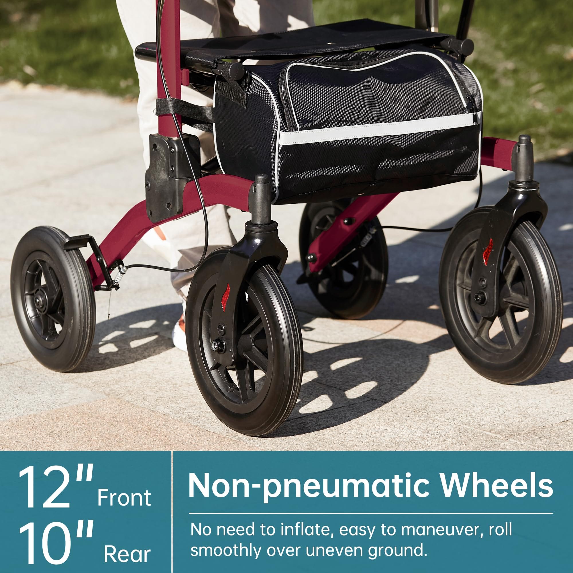 ELENKER ® HFK-9240-2 All-Terrain Upright Rollator Walker 12” Red