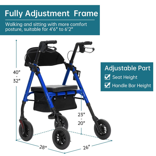 ELENKER® KLD-9218 All-Terrain Rollator Walker 8” Blue