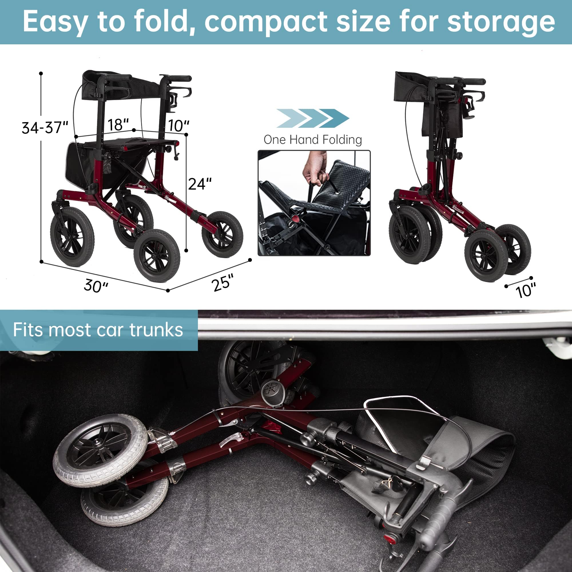KLD-9212 All Terrain Dual-Brake Rollator Walker 12