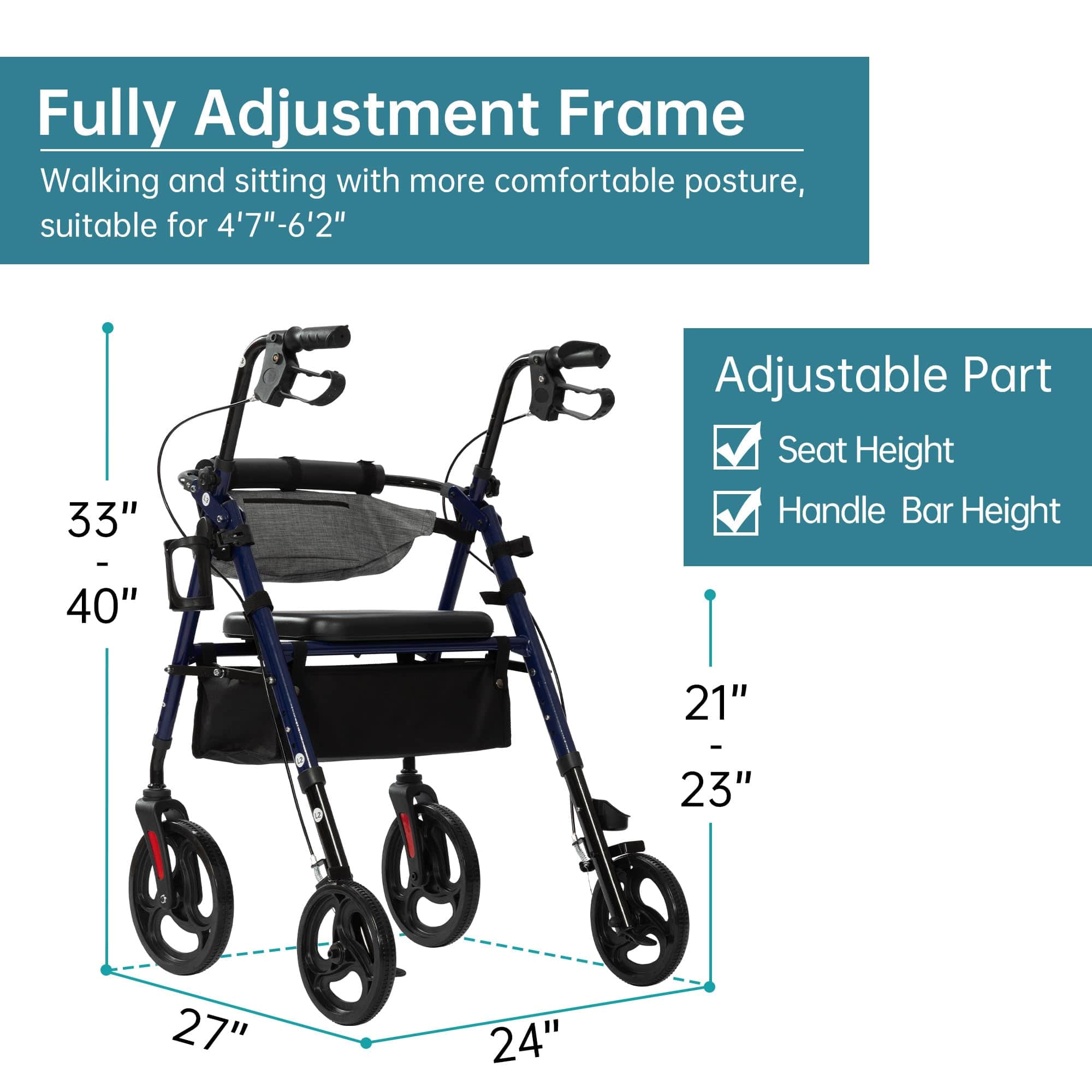 YF-9007C Dual-Brake Rollator Walker 10