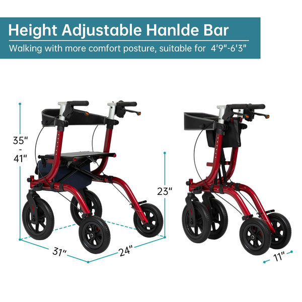 HFK-9210KDB All Terrain Dual-Brake Rollator Walker 12" Wheels