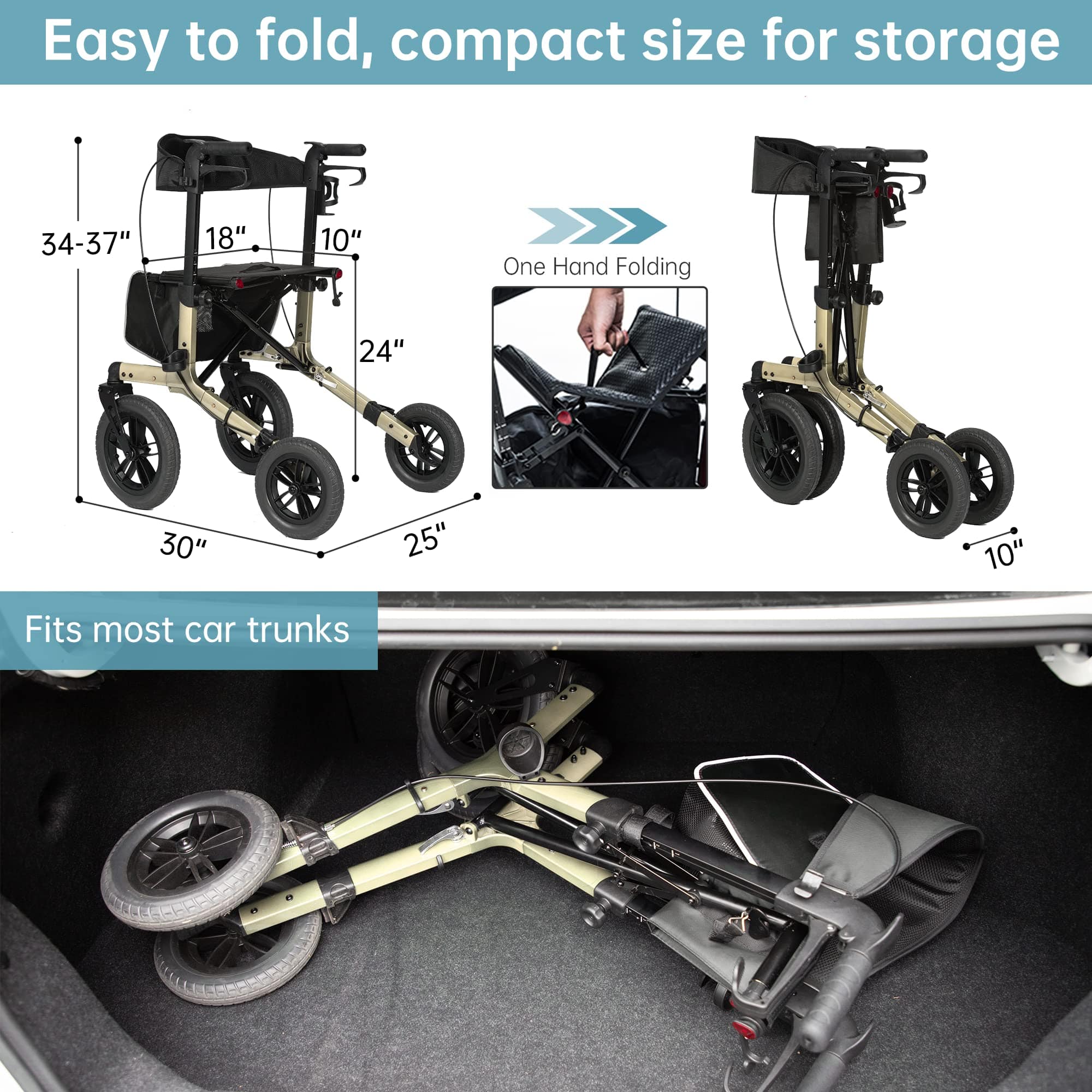 KLD-9212 All Terrain Dual-Brake Rollator Walker 12
