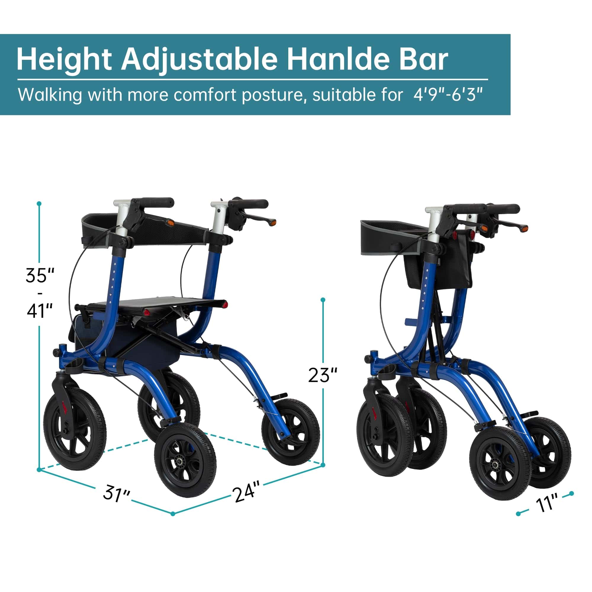 HFK-9210KDB All Terrain Dual-Brake Rollator Walker 12