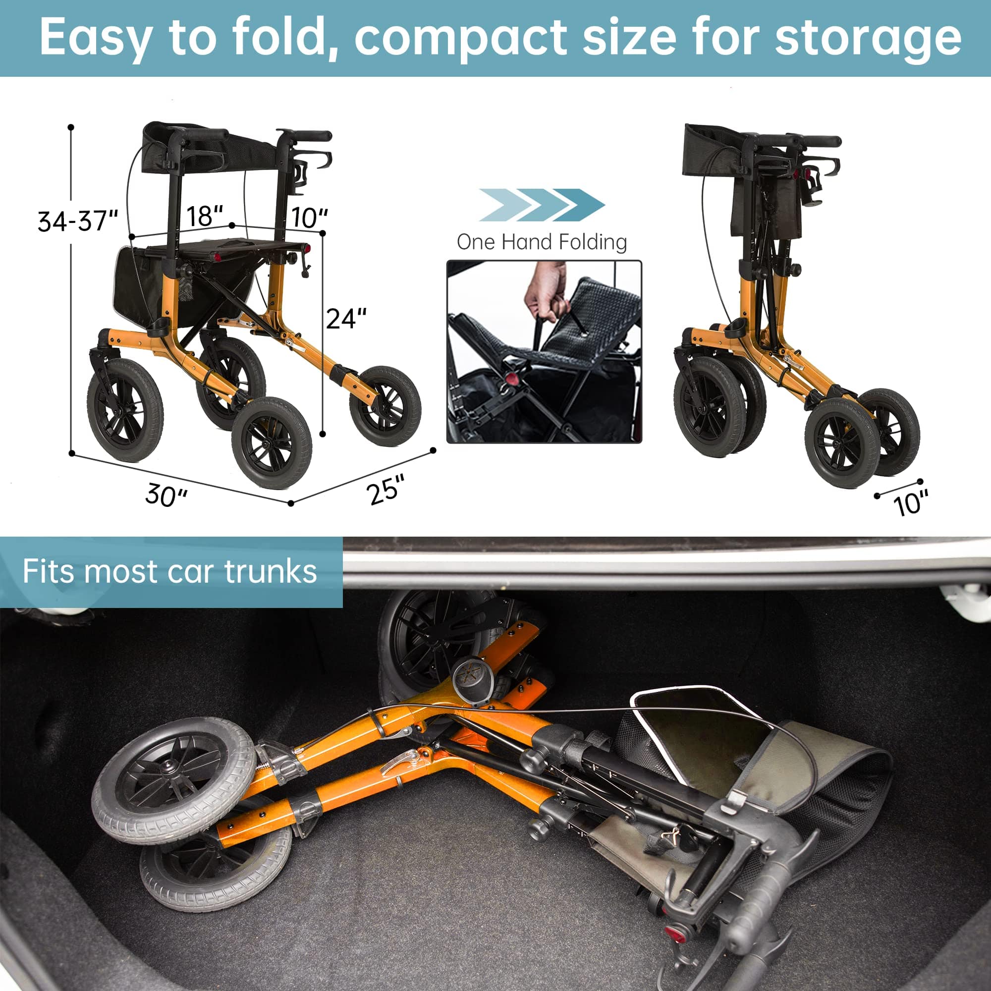 KLD-9212 All Terrain Dual-Brake Rollator Walker 12