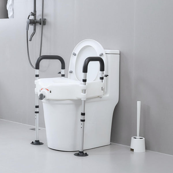 ELENKER ® HFK-3377  ELENKER Raised Toilet Seat with Handles  Elevated Toilet Seat Riser for Elderly and Disabled Support 300 lbs
