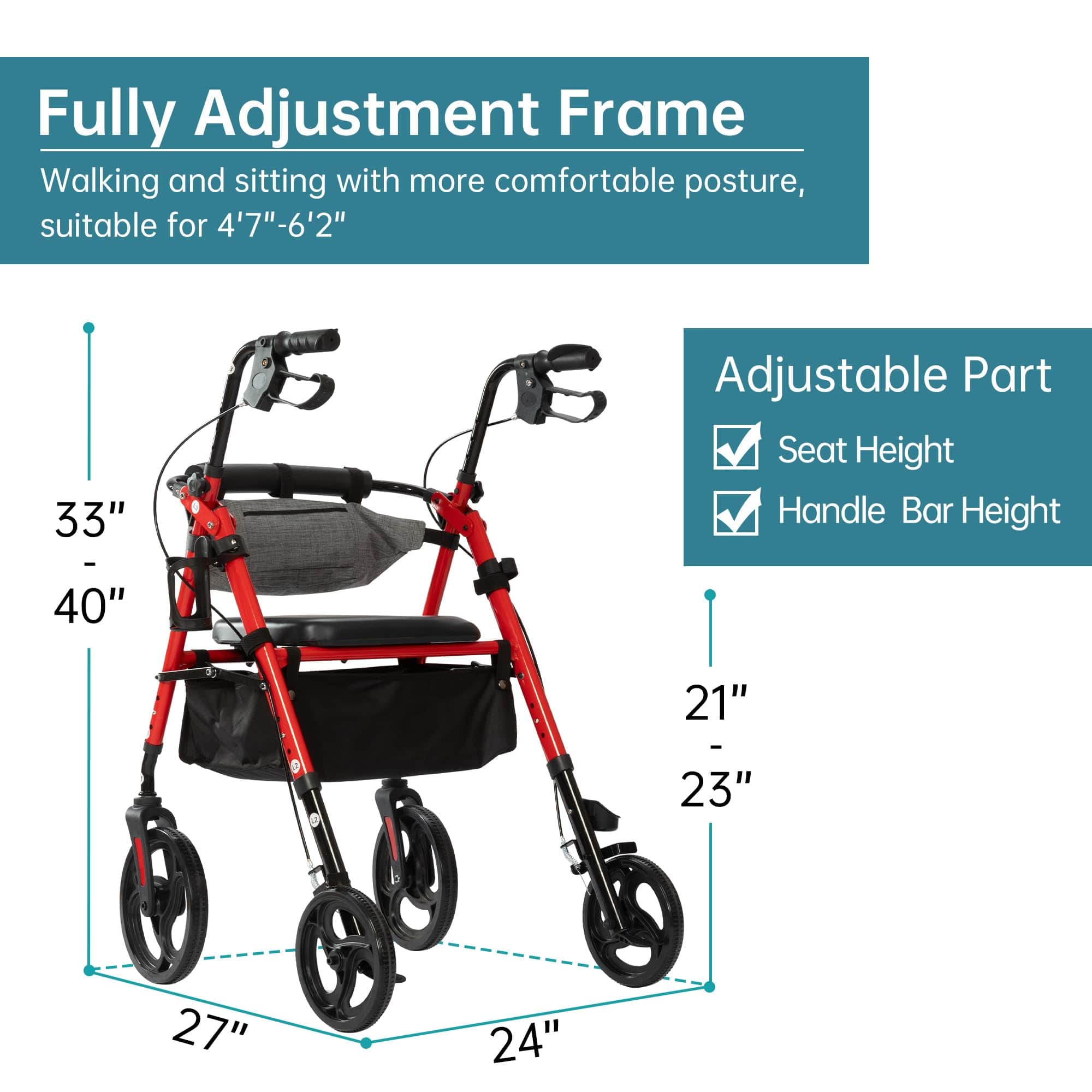 YF-9007C Dual-Brake Rollator Walker 10