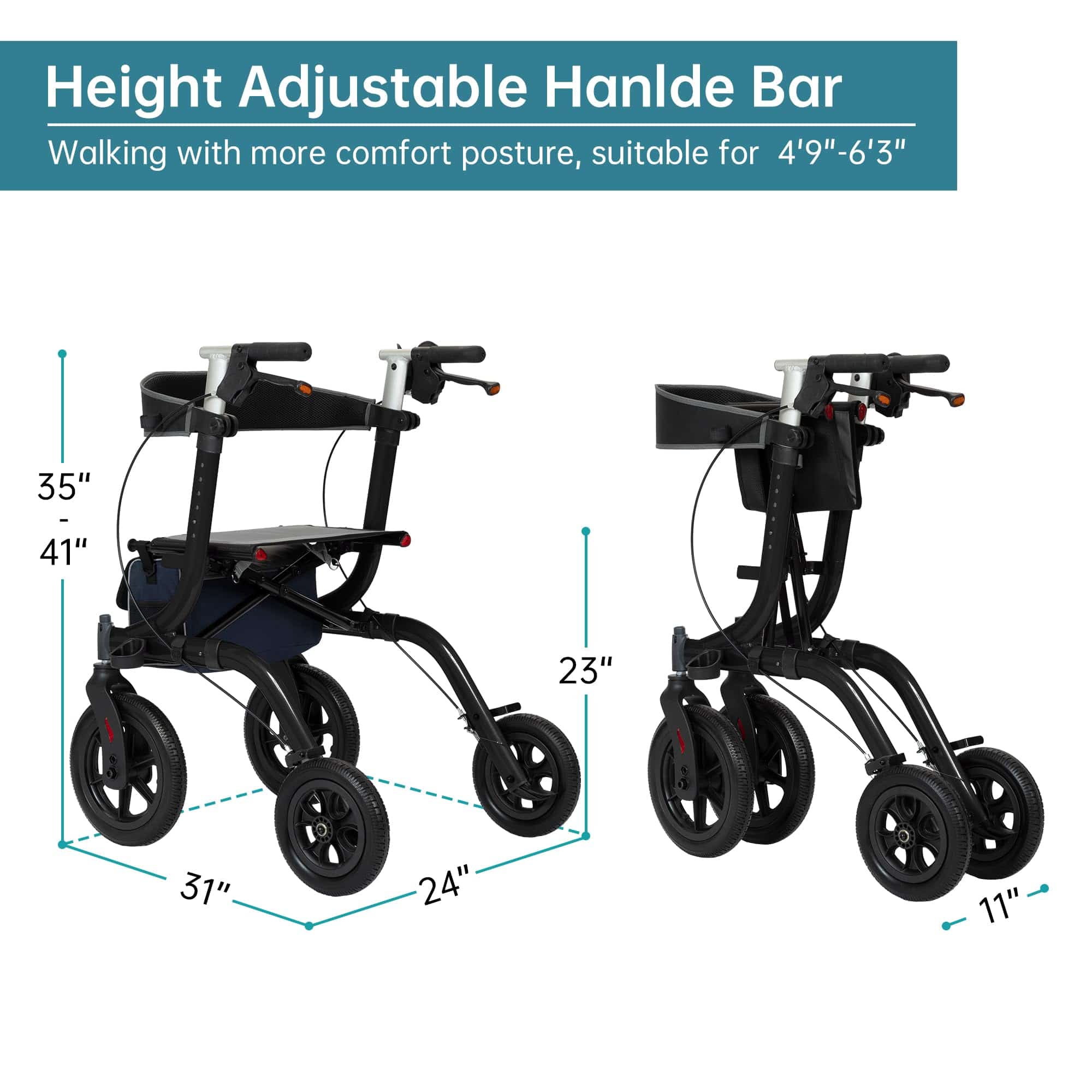 HFK-9210KDB All Terrain Dual-Brake Rollator Walker 12