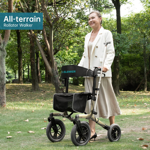 KLD-9212 ELENKER® All-Terrain Rollator Walker 12” Champagne