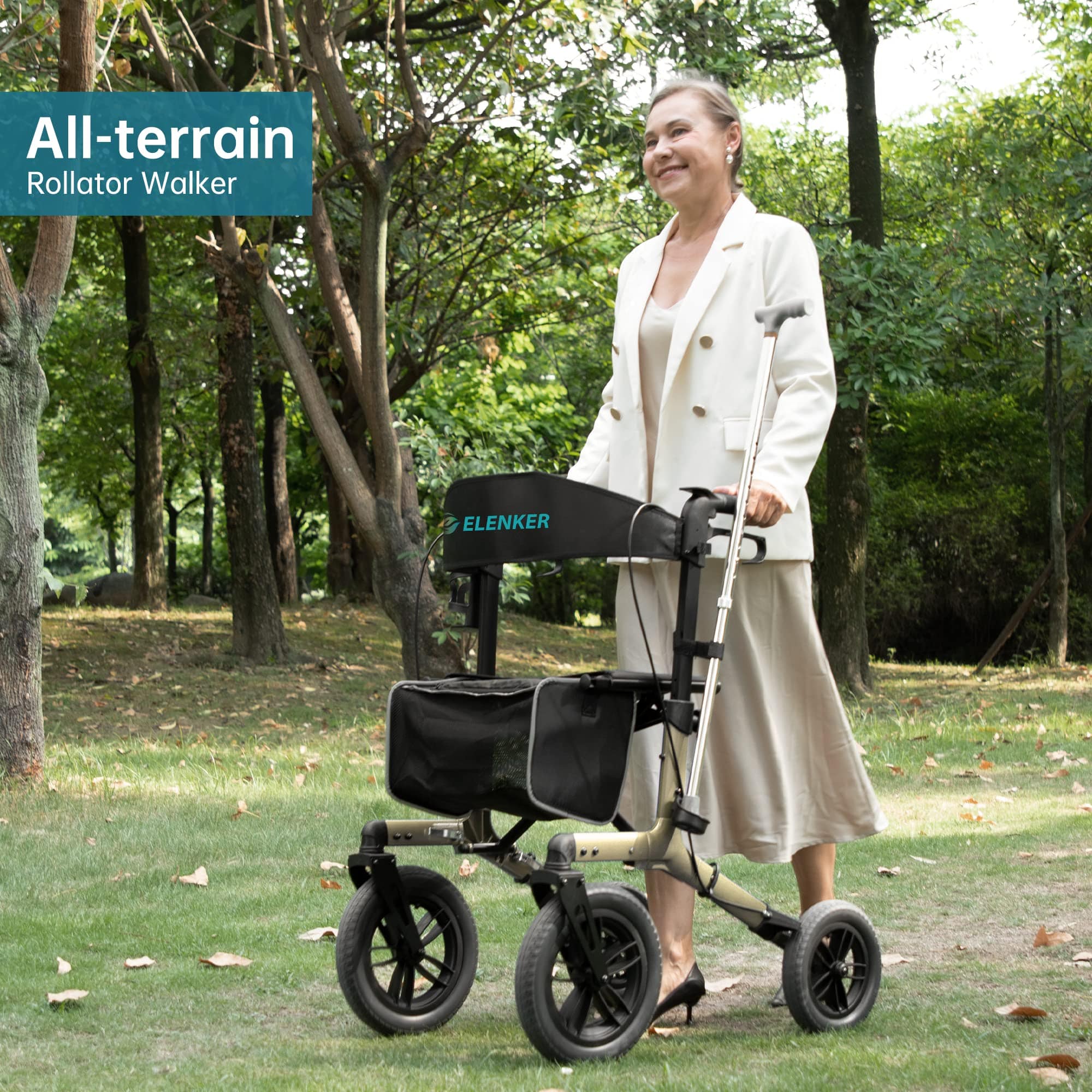 KLD-9212 All Terrain Dual-Brake Rollator Walker 12