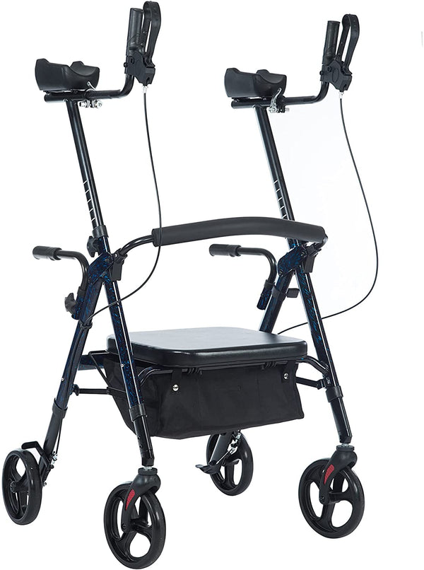 HFK-9219B PLUS ELENKER® Heavy Duty Upright Walker, Bariatric Stand Up Rollator Walker with Extra Wide Padded Seat & Backrest Flame Blue Refurbished