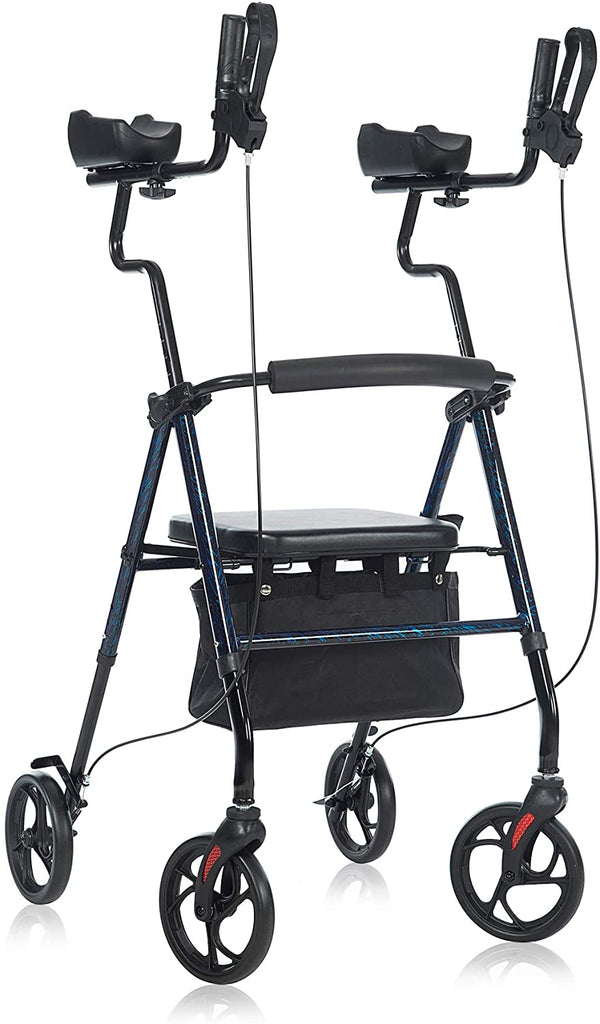 HFK-9236 ELENKER® Tall Upright Walker Forearm Rollator Walker Stand Up Rolling Walker with Padded Seat and Backrest for Seniors from 5’6” to 6’3”  Flame Blue