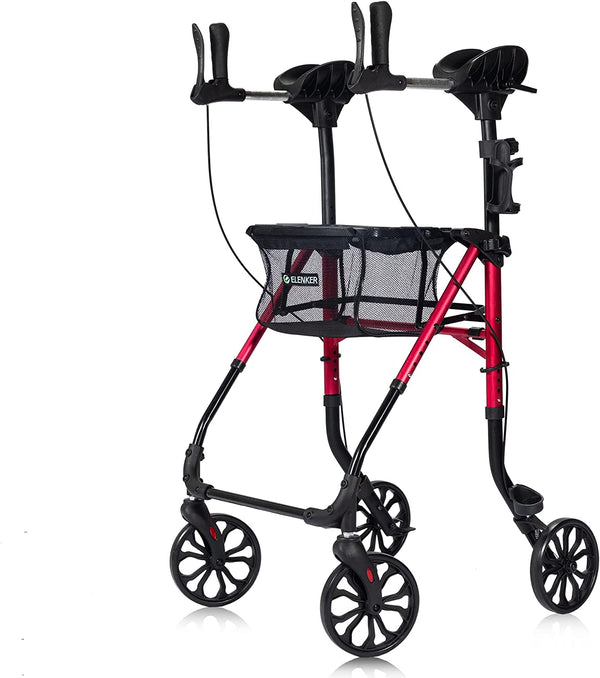 KLD-9215 ELENKER® Upright Rolaltor Walker with Tray, 8" Wheels Lightweight Fortable Mobility Aid for Seniors, Red