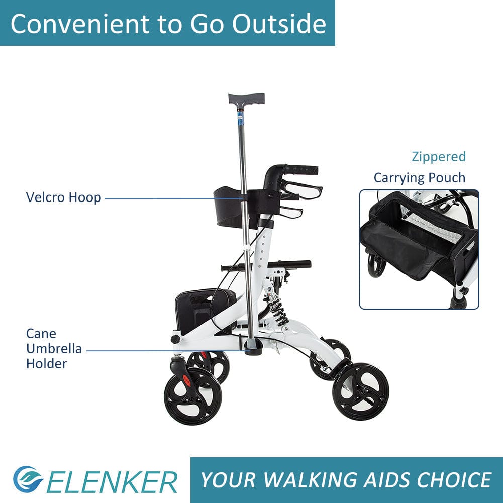 HFK-9211 Rollator Walker with Seat, Rolling Mobility Walking Aid, Shock Absorber and Carrying Pouch, Compact Folding Design, Fits for Elderly from 5’2”-6’5”, Supports up to 350 LBS freeshipping - Elenker