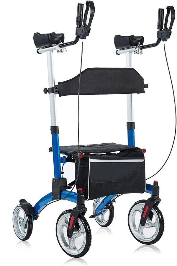 HCT-9291D ELENKER® Upright Walker Stand Up Folding Rollator Walker with Adjustable Backrest, 10” Front Wheels and Compact Design for Seniors stand up walker Blue