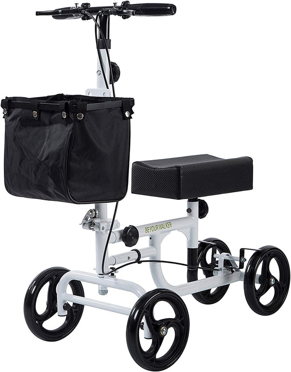 HCT-9125A BEYOUR WALKER Folding Knee Walker for Foot Injuries with Dual Braking System Crutches Alternative  White
