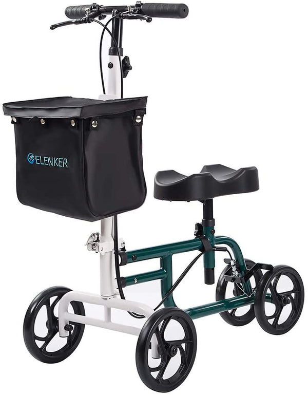 HFK-9225 ELENKER® Best Value Walker Steerable Medical Scooter Crutch Alternative with Dual Braking System Green