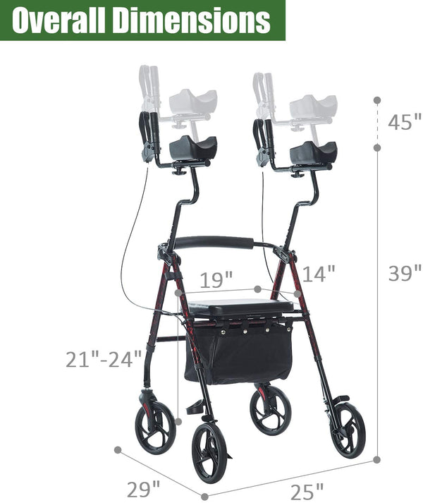 HFK-9236 ELENKER® Tall Upright Walker Forearm Rollator Walker Stand Up Rolling Walker with Padded Seat and Backrest for Seniors from 5’6” to 6’3” Flame Red Refurbished