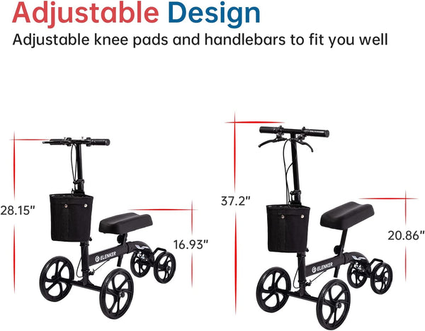MT-9251 ELENKER® Best Value Knee Walker Steerable Medical Scooter Crutch Alternative with Dual Braking System Black Refurbished