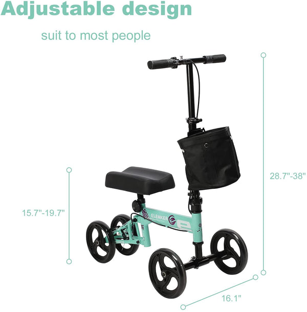 JG9156 ELENKER® Economy Knee Scooter, Steerable Knee Walker, Foldable Knee Scooters for Foot Injuries Best Crutches Alternative Blue Turquoise