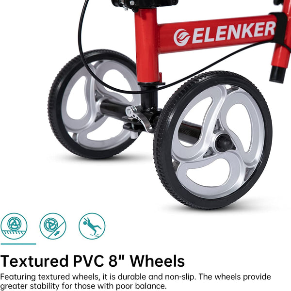 ELENKER® YF-9003C Steerable Knee Walker Deluxe Medical Scooter for Foot Injuries Compact Crutches Alternative Red Refurbished