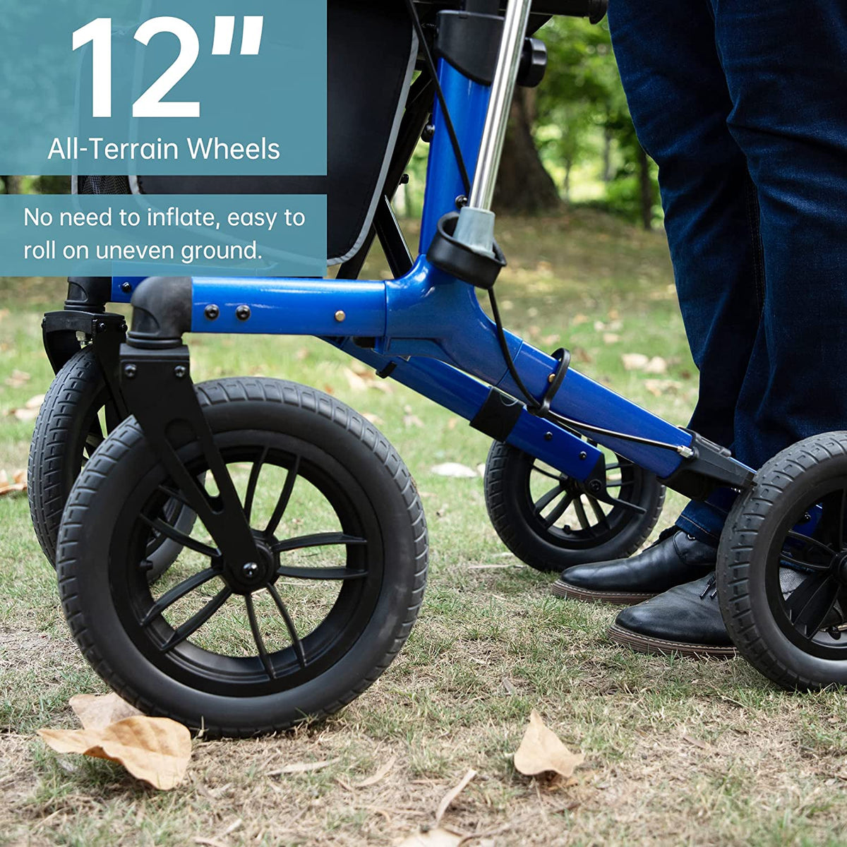 ELENKER KLD-9212 Rollator Walker 12” Front Wheels, Foldable & Stable ...