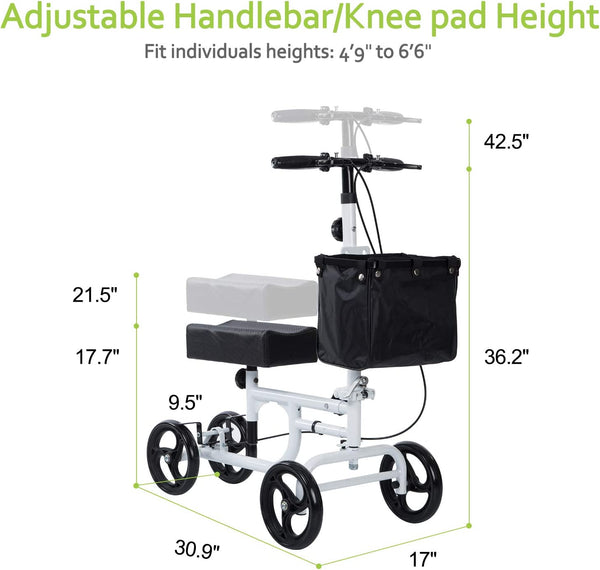 HCT-9125A BEYOUR WALKER Folding Knee Walker for Foot Injuries with Dual Braking System Crutches Alternative  White