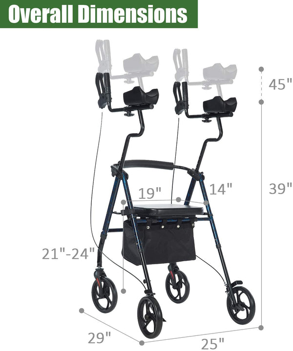 HFK-9236 ELENKER® Tall Upright Walker Forearm Rollator Walker Stand Up Rolling Walker with Padded Seat and Backrest for Seniors from 5’6” to 6’3”  Flame Blue Refurbished