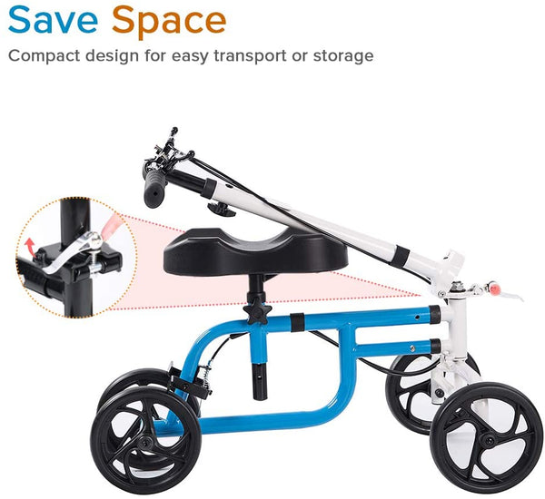 HFK-9225 ELENKER® Best Value Walker Steerable Medical Scooter Crutch Alternative with Dual Braking System White and Blue
