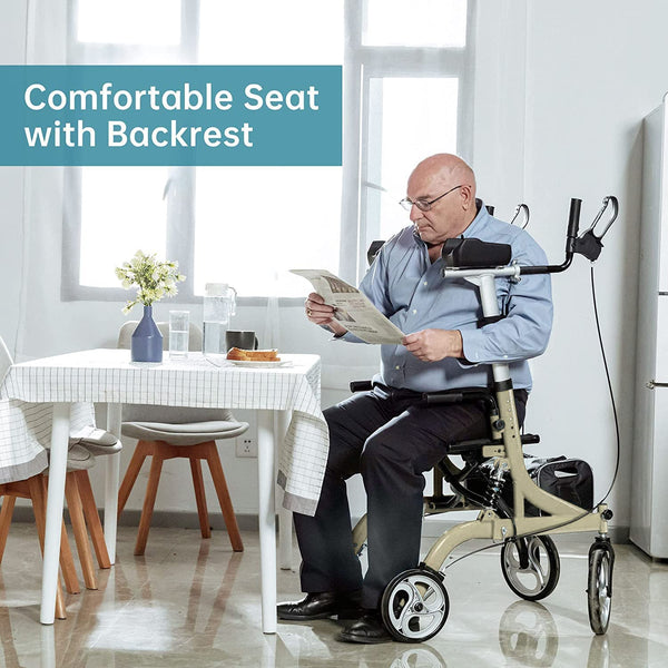 HFK-9211B ELENKER® Upright Rollator Walker Stand Up Rollator Walker With Shock Absorber Champagne