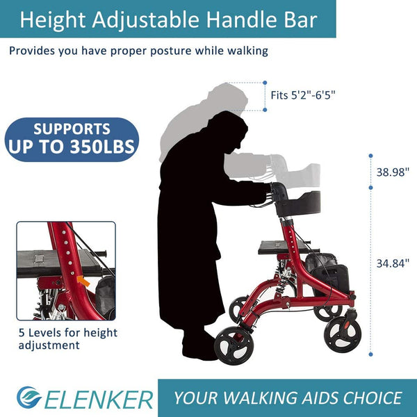 HFK-9211 ELENKER® Rollator Walker Shock Absorbing Carrying Bag for Seniors Red