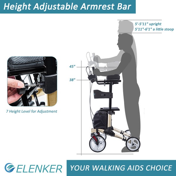 HFK-9223 Upright Walker, Stand Up Folding Rollator Walker with 10” Front Wheels Backrest Seat and Padded Armrests for Seniors and Adults freeshipping - Elenker