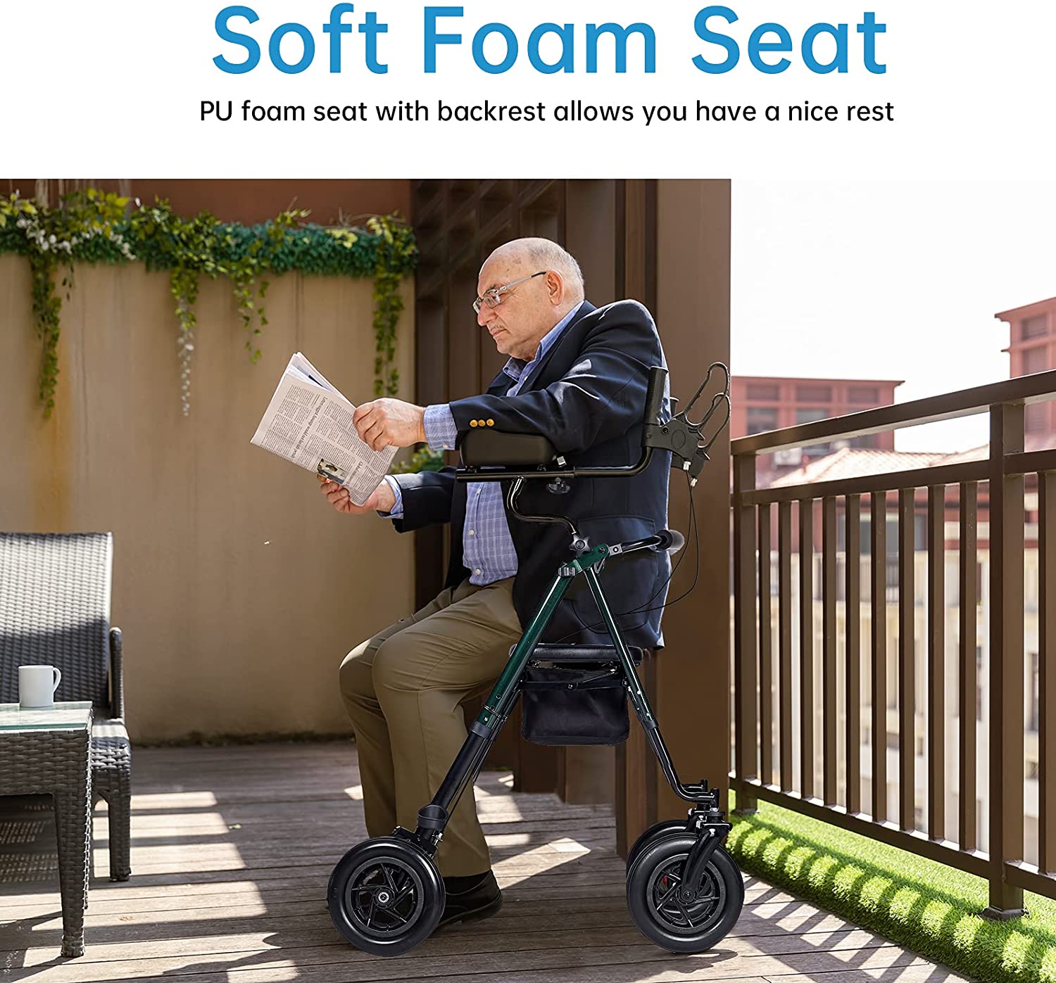 HFK-9236T4 ELENKER® Upright Rollator Walker 10’’ Green