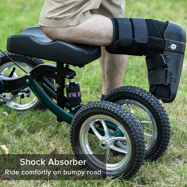 KLD-9251  ELENKER®  Knee Scooter Economy Steerable Knee Walker Ultra Compact & Portable Crutch Alternative with 12" All-Terrain Wheels Shock Absorber Strong Disc Brake for Ankle/Foot/Leg Injury or Surgery Green