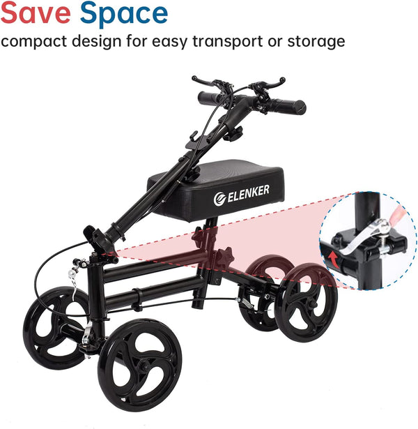 ELENKER® YF-9005A Knee Scooter Economy Knee Walker with Dual Braking System for Injury or Surgery to The Foot, Ankle Injuries Black