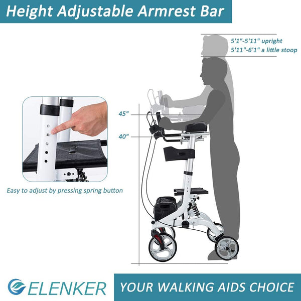 HFK-9211B  ELENKER® Upright Rollator Walker, Stand Up Rollator Walker with Shock Absorber, 10” Front Wheels and Carrying Pouch freeshipping - Elenker