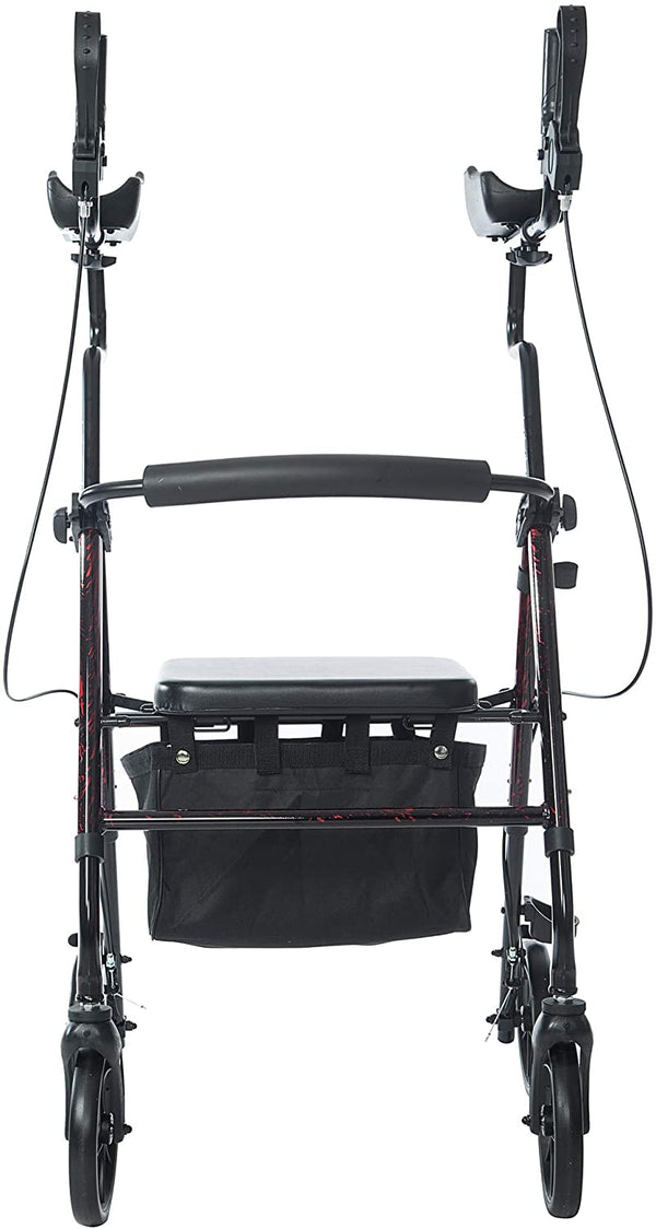 HFK-9236 ELENKER® Tall Upright Walker Forearm Rollator Walker Stand Up Rolling Walker with Padded Seat and Backrest for Seniors from 5’6” to 6’3” Flame Red Refurbished