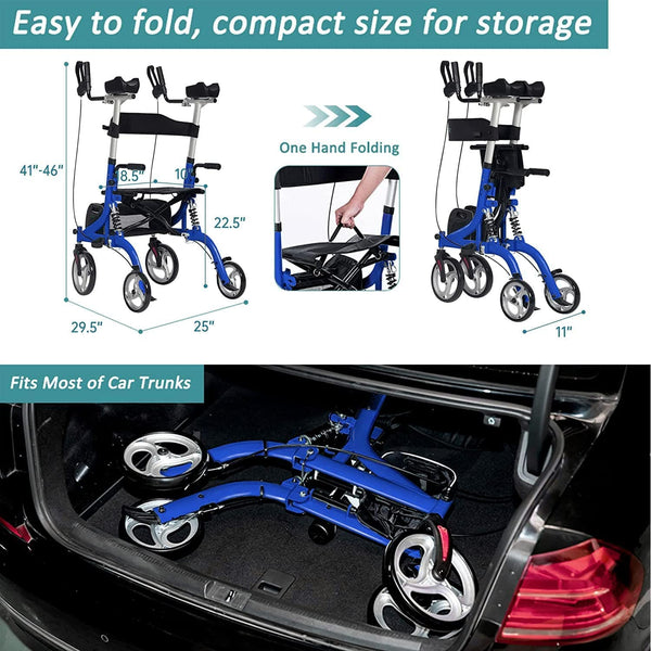 HFK-9211B ELENKER® Upright Rollator Walker Stand Up Rollator Walker With Shock Absorber Blue
