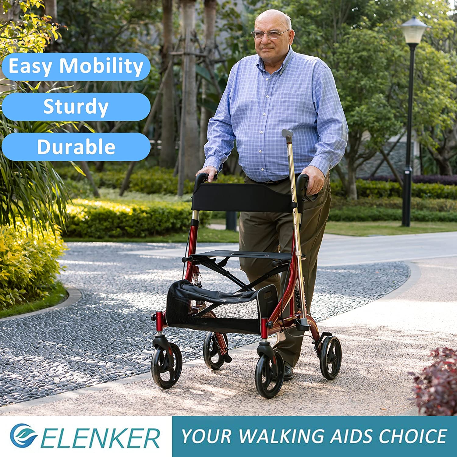 HFK-9211 Dual-Brake Shock-Absorbing Rollator Walker 10