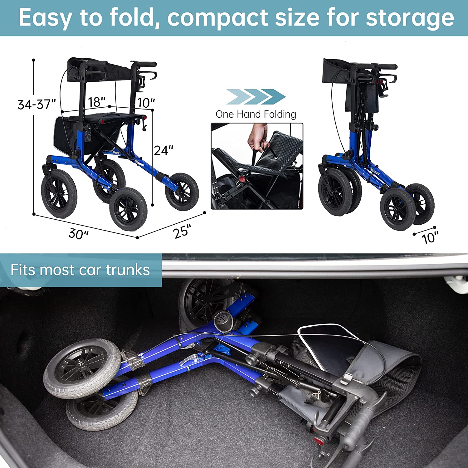 KLD-9212 All Terrain Dual-Brake Rollator Walker 12