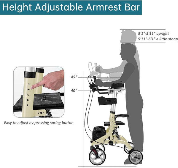 HFK-9211B ELENKER® Upright Rollator Walker Stand Up Rollator Walker With Shock Absorber Champagne