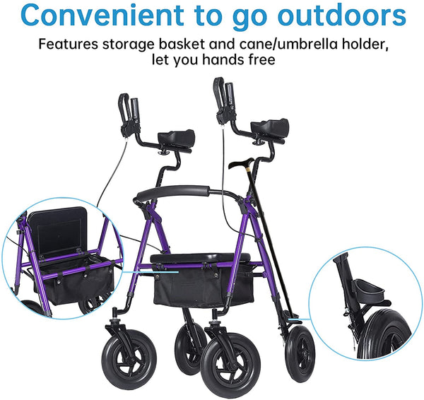 HFK-9236T4 ELENKER® Upright Rollator Walker, Stand Up Rolling Walker with 10’’Big PU Wheels and Adjustable Padded Armrests for Seniors from 4’8”to 6'4” Purple Refurbished