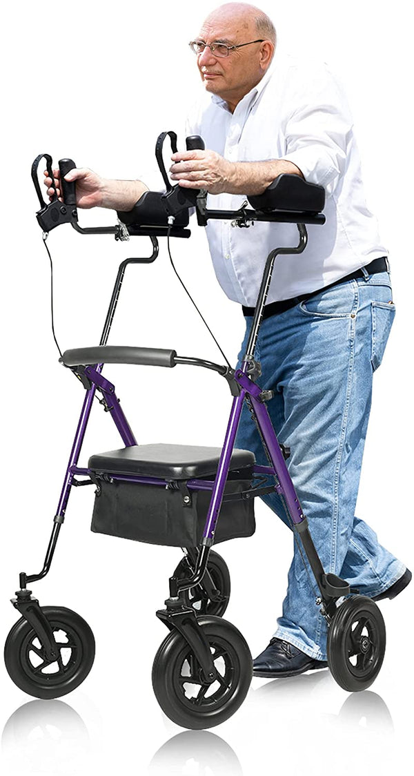 HFK-9236T4 ELENKER® Upright Rollator Walker, Stand Up Rolling Walker with 10’’Big PU Wheels and Adjustable Padded Armrests for Seniors from 4’8”to 6'4” Purple
