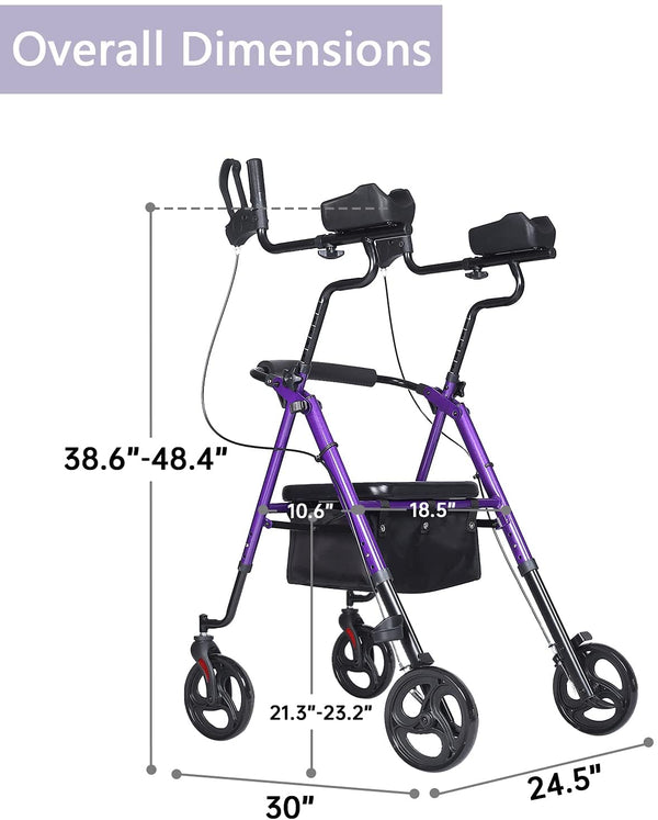 HFK-9236T3 ELENKER® Upright Rollator Walker, Tall Stand Up Rolling Walker with PU Foam Seat and Sit-to-Stand Handles for Seniors from 4’8” to 6'4" Purple