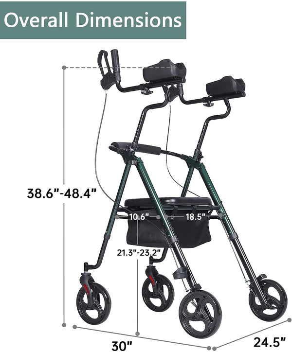 HFK-9236T3 ELENKER® Upright Rollator Walker, Tall Stand Up Rolling Walker with PU Foam Seat and Sit-to-Stand Handles for Seniors from 4’8” to 6'4" Green