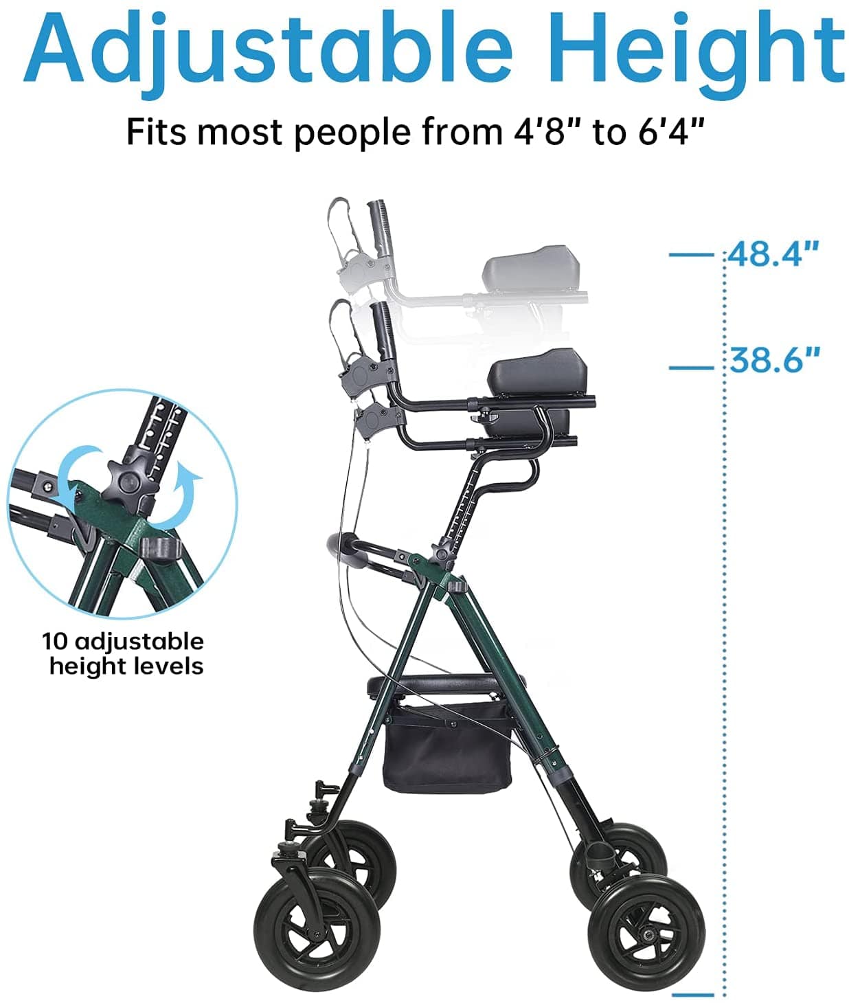 HFK-9236T4 ELENKER® Upright Rollator Walker 10’’ Green