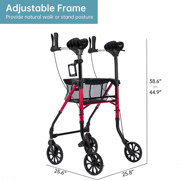 KLD-9215 ELENKER® Upright Rolaltor Walker with Tray, 8" Wheels Lightweight Fortable Mobility Aid for Seniors, Red