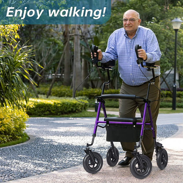 HFK-9236T4 ELENKER® Upright Rollator Walker, Stand Up Rolling Walker with 10’’Big PU Wheels and Adjustable Padded Armrests for Seniors from 4’8”to 6'4” Purple