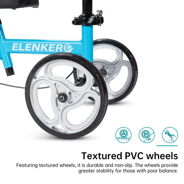 ELENKER® YF-9003D Steerable Knee Walker with 10in Front Wheels Deluxe Medical Scooter for Foot Injuries Compact Crutches Alternative Blue